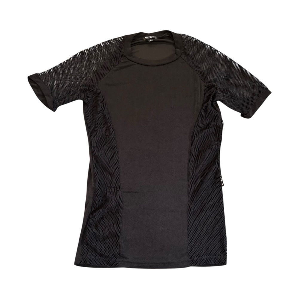 VTG 90s Goth Tempest USA Black Mesh Panel Top Short Sleeve Club Fetish Active S